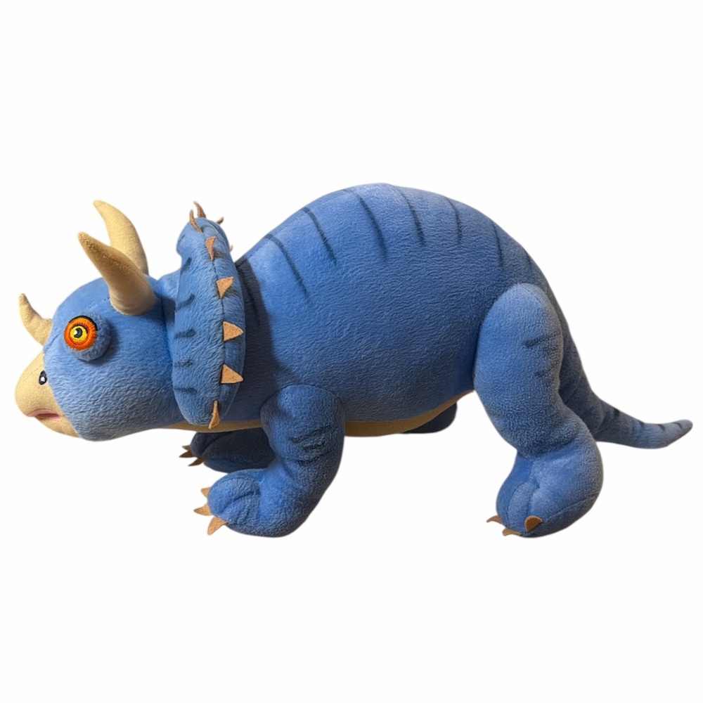 Dinosaur Triceratops Plush Blue Black Embroidered Eyes Stuffed Animal Toy 24 in